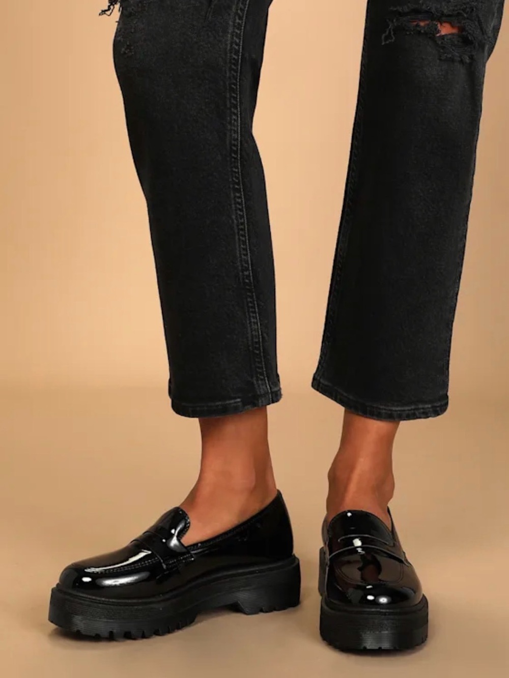 Lulus Black Patent Platform Loafers